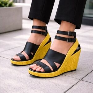 Diesel Black Yellow Alma Espadrille Wedge Sandals Resort Y2K Style 9